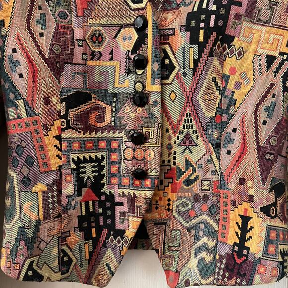 George Simonton Vintage Aztec Tapestry Print Button Front Blazer Size 4 - Picture 5 of 13